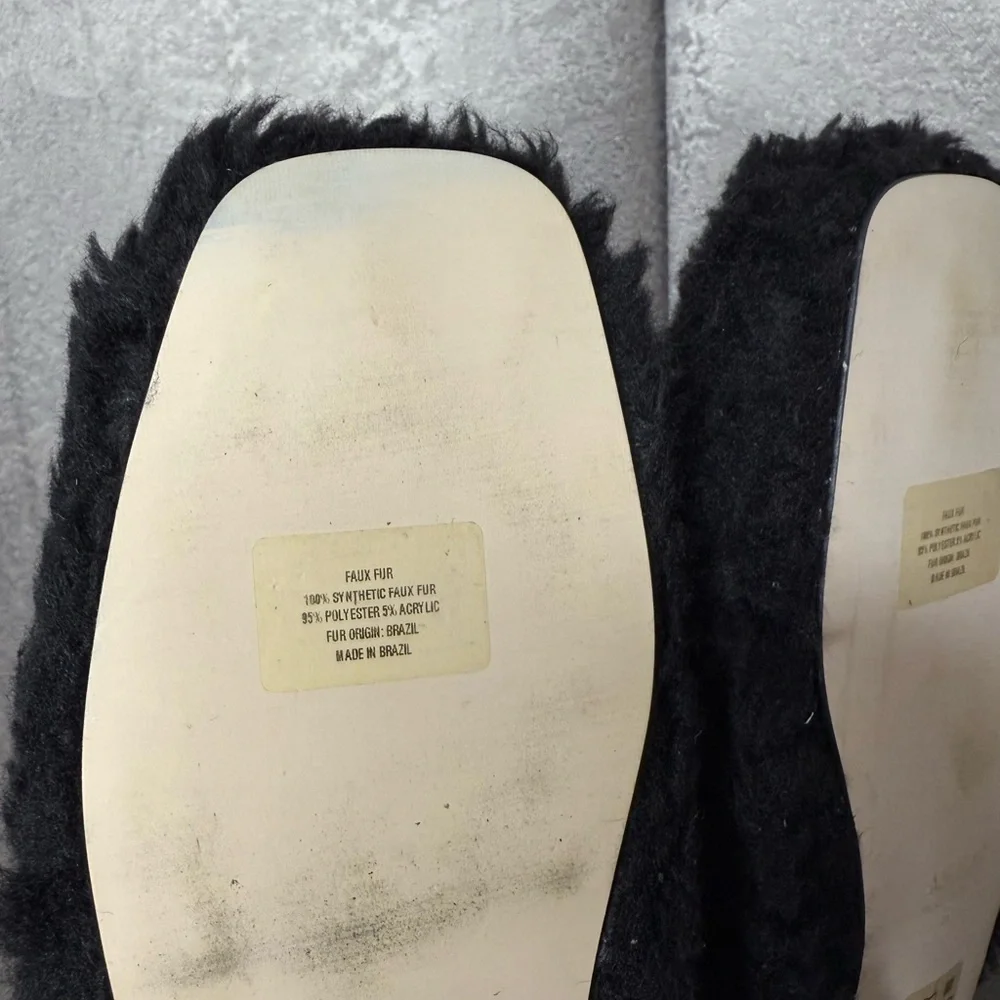 NEW ASTER Faux Fur Square Toe Mule Flat Black Women’s Sz 5